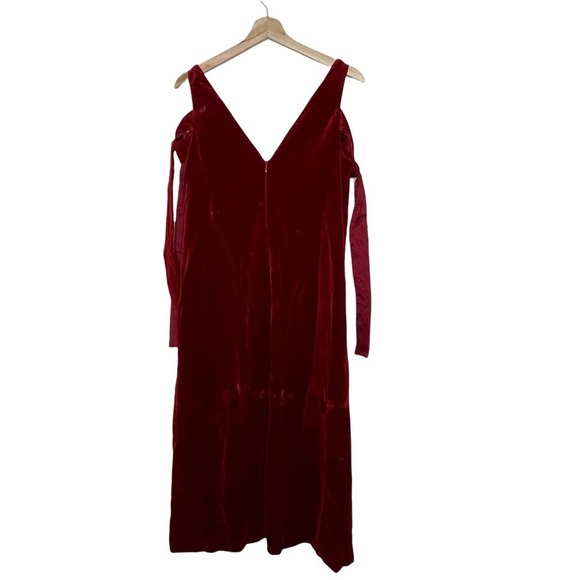 Mossimo Dutti Limited Edition Red Velvet Tie Sleeve Midi Dress NWT Women’s Sz 6 - Picture 4 of 10